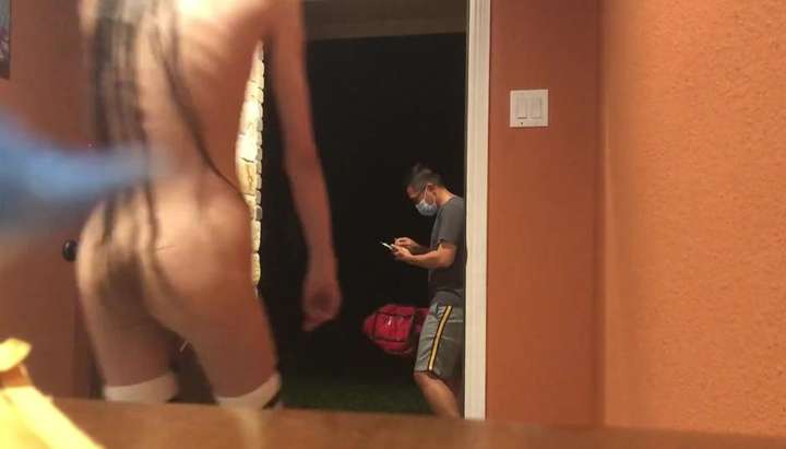 cute twink accidentally drops towel for pizza delivery guy TNAFlix Porn  Videos