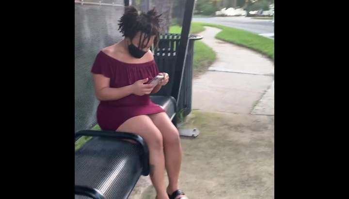 Ebony caught Flashing and Masturbating at public bus stop!! Porn Video -  Tnaflix.com