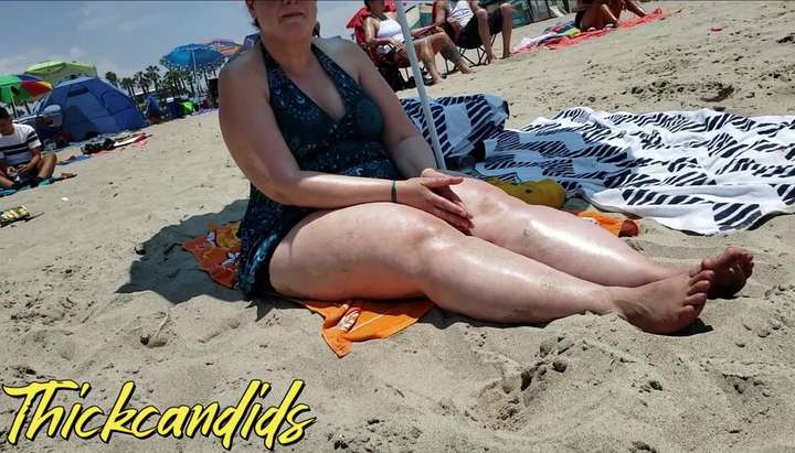Candid SSBBW, BBW, PAWG at the beach, with huge thighs, thunder thighs, beg legs, feet TNAFlix Porn Videos image