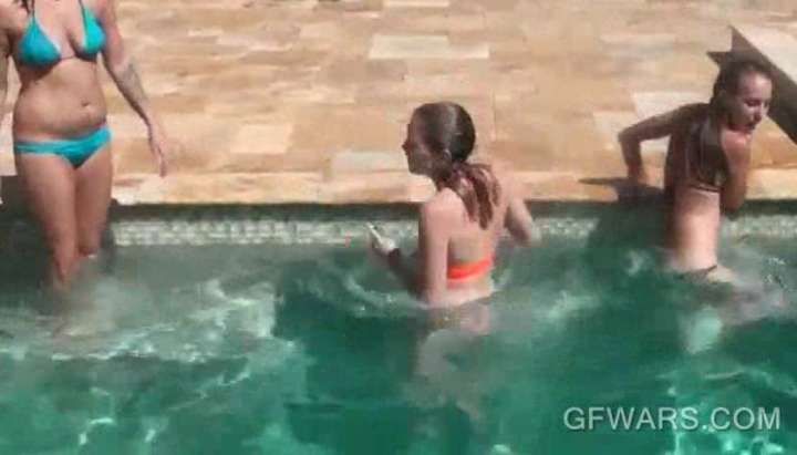 Porn College Pool - Horny college girls stripping naked in the pool - Tnaflix.com