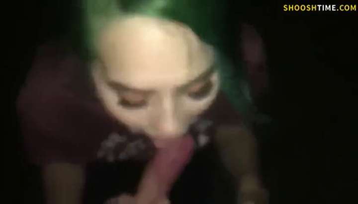 Amateur Teen Slut with Green Hair Sucking and Fucking outside - Tnaflix.com