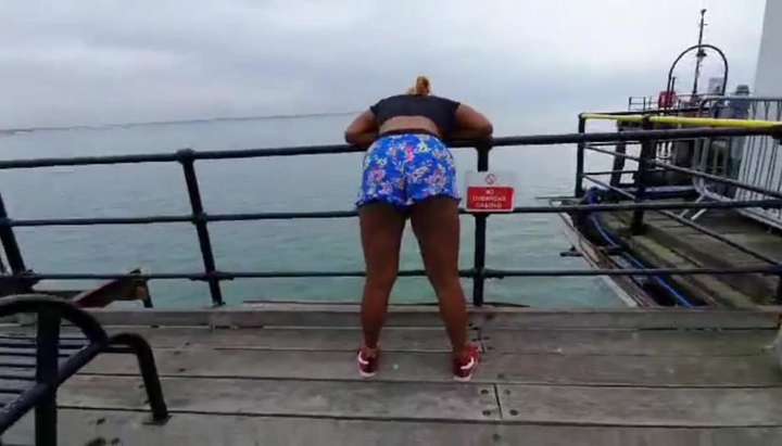 Public Voyeur Beautiful Ebony Teen Flashing Tits And Bubble Butt In Beach Pier Candid Tease TNAFlix Porn Videos image image