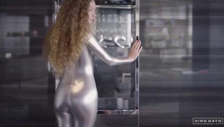 Spandex Catsuit - Girl Posing In Shiny Silver Spandex Catsuit - Tnaflix.com
