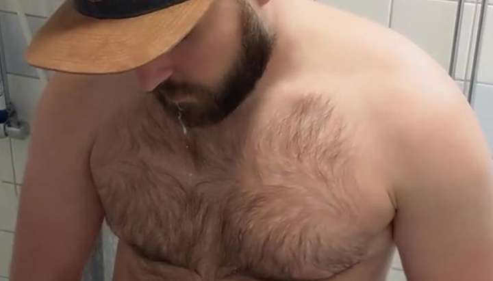Hairy Chest Man Porn - Drooling on my hairy chest and eating my cum - Tnaflix.com