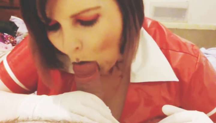 Goth Nurse Porn - Gothic Nurse in PVC Wearing Latex Gloves & Spider Gag Cum in Mouth -  Tnaflix.com