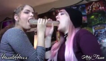 British whore gives a double blowjob