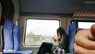 Amateur Brunette Babe Flashes Boobs and Fucked In the Train